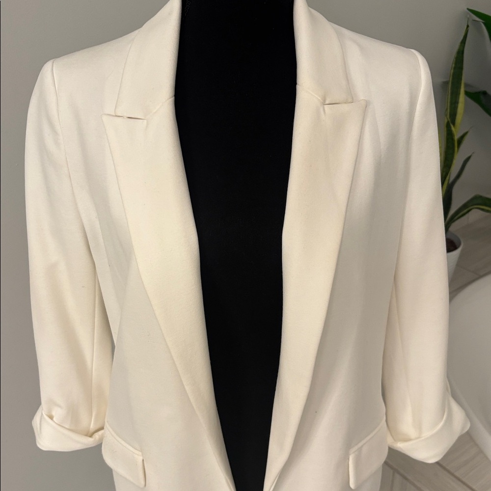 Women's Cream Open-Front Blazer Jacket with cuffed sleeves - Picture 2 of 11